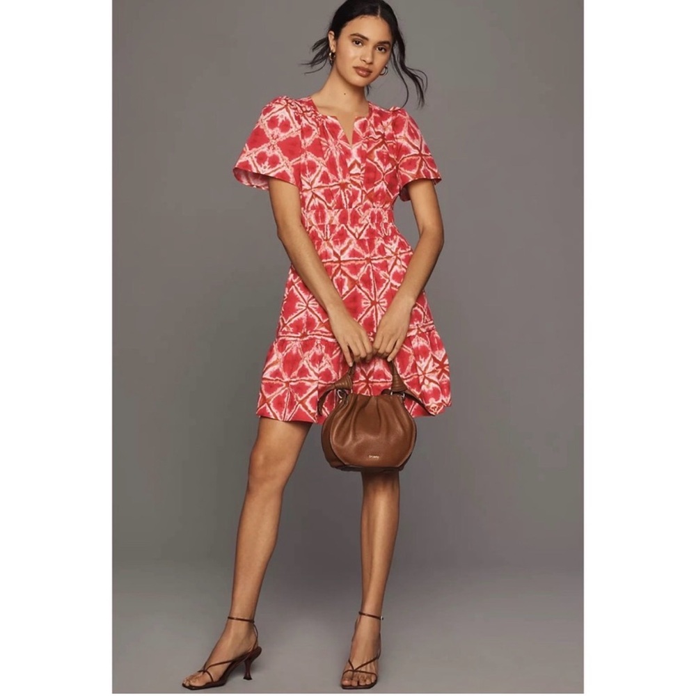 Anthropologie The Somerset Mini Dress in Red Pink & White Tie-Dye